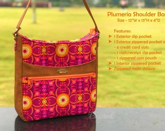 Plumeria Shoulder Bag, PDF sewing pattern, Bagstock Designs