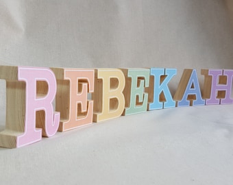 Small freestanding wood block name, pine decoupage letters, Wooden name various sizes and colours available