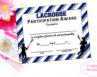 INSTANT DOWNLOAD - Lacrosse Certificate - LAX Award - Lacrosse Printable - Girls Lacrosse Achievement - End of Season Award - Team Party