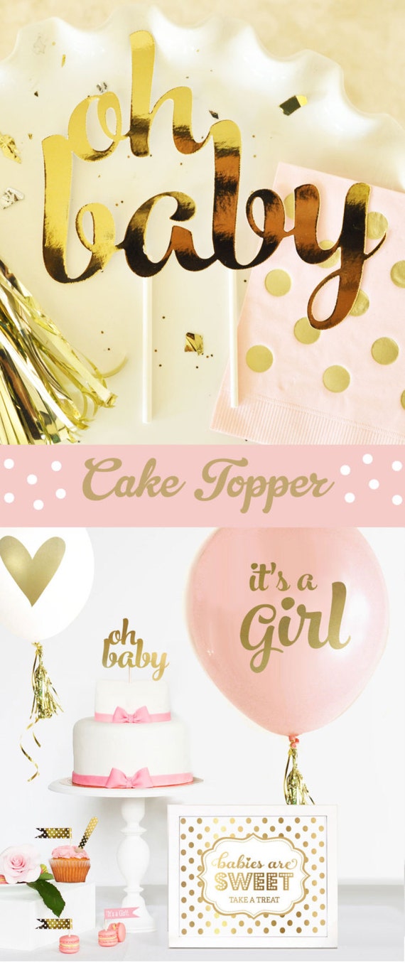 OH BABY Cake Topper Gold Baby Shower Cake Topper Pink and