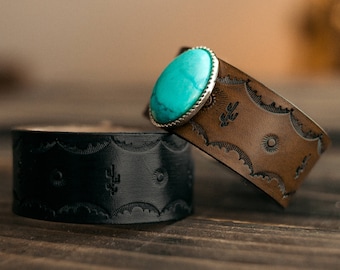 Boho Leather Bracelet, Leather Bracelet, Leather Turquoise Cuff, Southwest Leather Cuff, Native American Leather Cuff