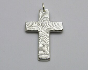 Silver Fingerprint Cross Pendant, Cross Fingerprint Pendant, Fingerprint Jewelry, Fingerprint Pendant, Finger Print Jewelry, Cross Jewelry