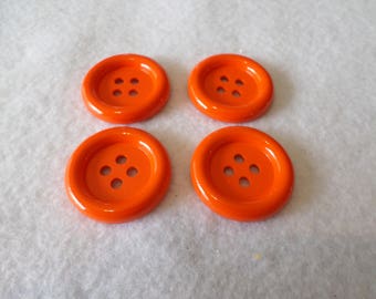 4 Large buttons, orange, for embellishing, sewing, quilting, needlecrafts