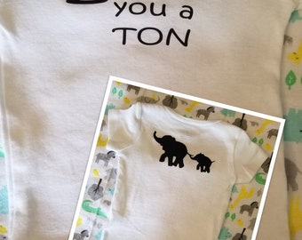 I love you a ton elephant decal onesie