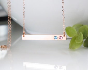 Rose Gold Bar Necklace - Birthstone Bar Necklace - Christmas Gift for Mom - Rose Gold Birthstone Necklace For Mom