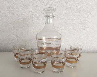 Decanter set retro karaf 6 glaasjes kristal sixties vintage decor Liquor likeur karafje service liqueur