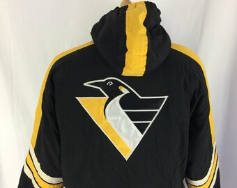 Vintage 90s Pittsburgh Penguins Stater 1/2 Zip Jacket Size XL Back to Back Stanley Cup Playoffs Champions NHL Hockey