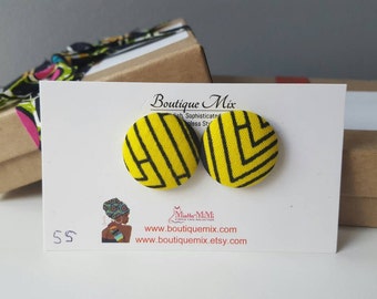 Yellow button earrings, Fabric button earrings, Gifts for her, Gifts for women, Yellow earrings, Fabric earrings, Yellow fabric earrings