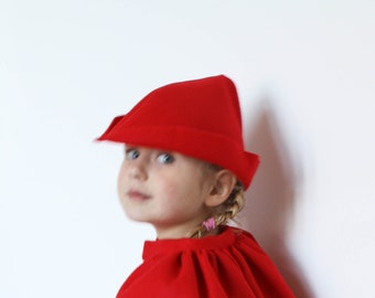 Fairy Tale Peter Pan Hat Cap Red Felt Prince Charming Robin Hood WHITE FEATHER