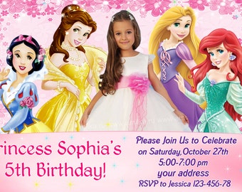 SALE Disney Princess Birthday Invitation, Disney Princess Invitation, Princess Invitation, girls Birthday Invitation- Digital file