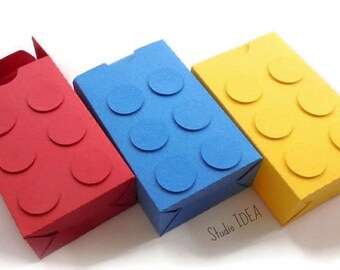 Building Block Favor Box-Yellow, Blue & Red Medium Self-Closing Building Block Favor Box, Candy Box -or CHOOSE YOUR COLORS-Set of 6pcs