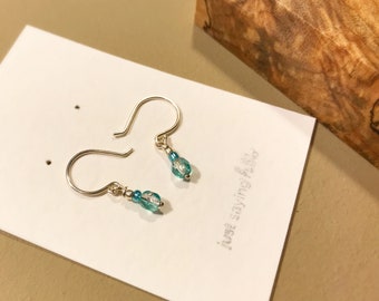 Sterling Silver Wire Earrings with Aqua-Colored Glass Beads