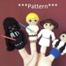 Star Wars Crochet Finger Puppet Patterns, Darth Vader, Luke Skywalker, Princess Leia, and Han Solo finger puppets, Star Wars Crochet