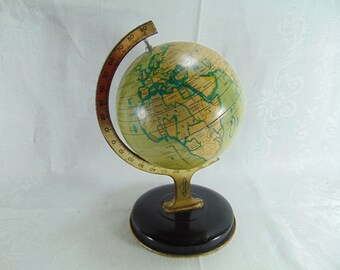 Vintage Tin Globe on Stand, 8" tall, 1950'S by Reliable Series England