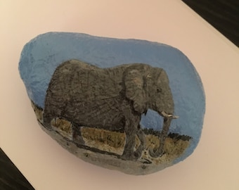 Elephant hand painted rock