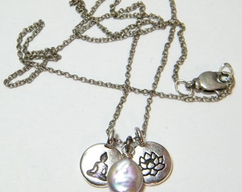 Buddha Necklace, Silver Buddha Necklace, Charm Necklace, Lotus Necklace, Silver Lotus Necklace,, Silver Lotus Necklace