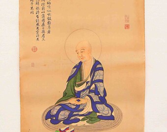 N4609 Hand Painted Tibetan Buddhism Kraft Thangka - Arhat