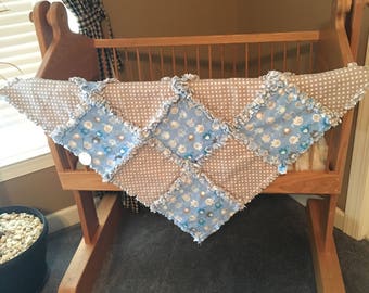 Rag Quilt Blanket / Flannel Quilt / 3 Layers / Baby Blue and Grey or Gray with Elephants