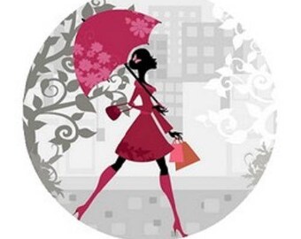 cabochon 18mm, pink umbrella, woman