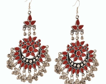 Afghani earrings, Kuchi Earrings, Tribal jewelry,Gypsy,Vintage,Bohemian, Banjara, Ethnic, Bollywood, Afghani Jewelry,Oxidized Silver Jewelry