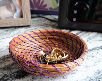Purple Basket Purple Trinket Basket Purple Pine Needle Trinket Basket For Her Basket For Teen Trinket Basket