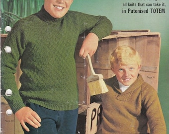 ON SALE Paton's Knitting Pattern No 740 for Boys & Teens in Totem - Vintage 1960s, Jumpers, Cardigans, Sweaters, Jackets