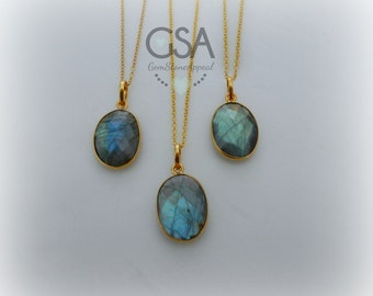 Labradorite Necklace//Gold Labradorite Necklace//Blue Flash Labradorite//Labradorite Flash Necklace Gold Chain//Genuine Labradorite Oval