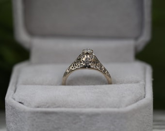 Vintage Cathedral Style Diamond Engagement Ring 1960s Filigree Handmade ATL #200
