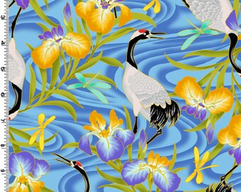 Crane Lotus Blue Kona Bay Fabric 1 yard