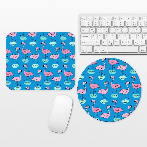 Pink Flamingo Mouse Pad Tropical Mousepad Blue Mouse Pad Cute Mouse Pad for Women Mouse Mat for Desk Office Computer Laptop Round Rectangle