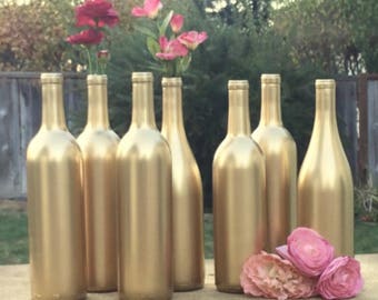 Metallic Gold Wine Bottle Centerpieces
