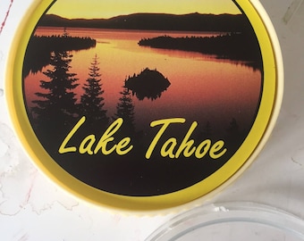 Vintage 3 inch complete round playing card deck with case Lake Tahoe