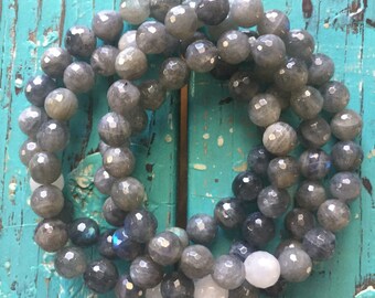 Intuition | Labradorite + Moonstone | Spiritual Junkies | Yoga + Meditation |Single Stackable Mala Bracelet | 8 mm