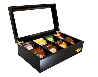 8 Compartment Wooden Tea Box with Glass Lid