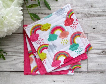 Unicorn Coasters, Rainbow Coasters, Fabric Coasters. Quilted Coasters, Drink Coasters, Gift For Her, Housewarming Gift, Rainbow Decor