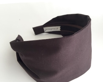 Simple Solid BROWN cotton fabric headband extra wide fitted chocolate brown aliceband hairband neutral hair band gift for her under 25