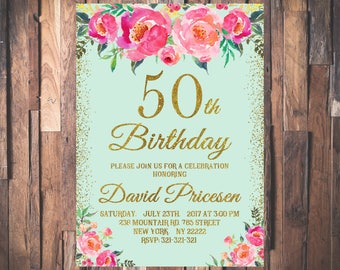 50th Birthday Invitation 50 and Fabulous Shabby Chic Rustic