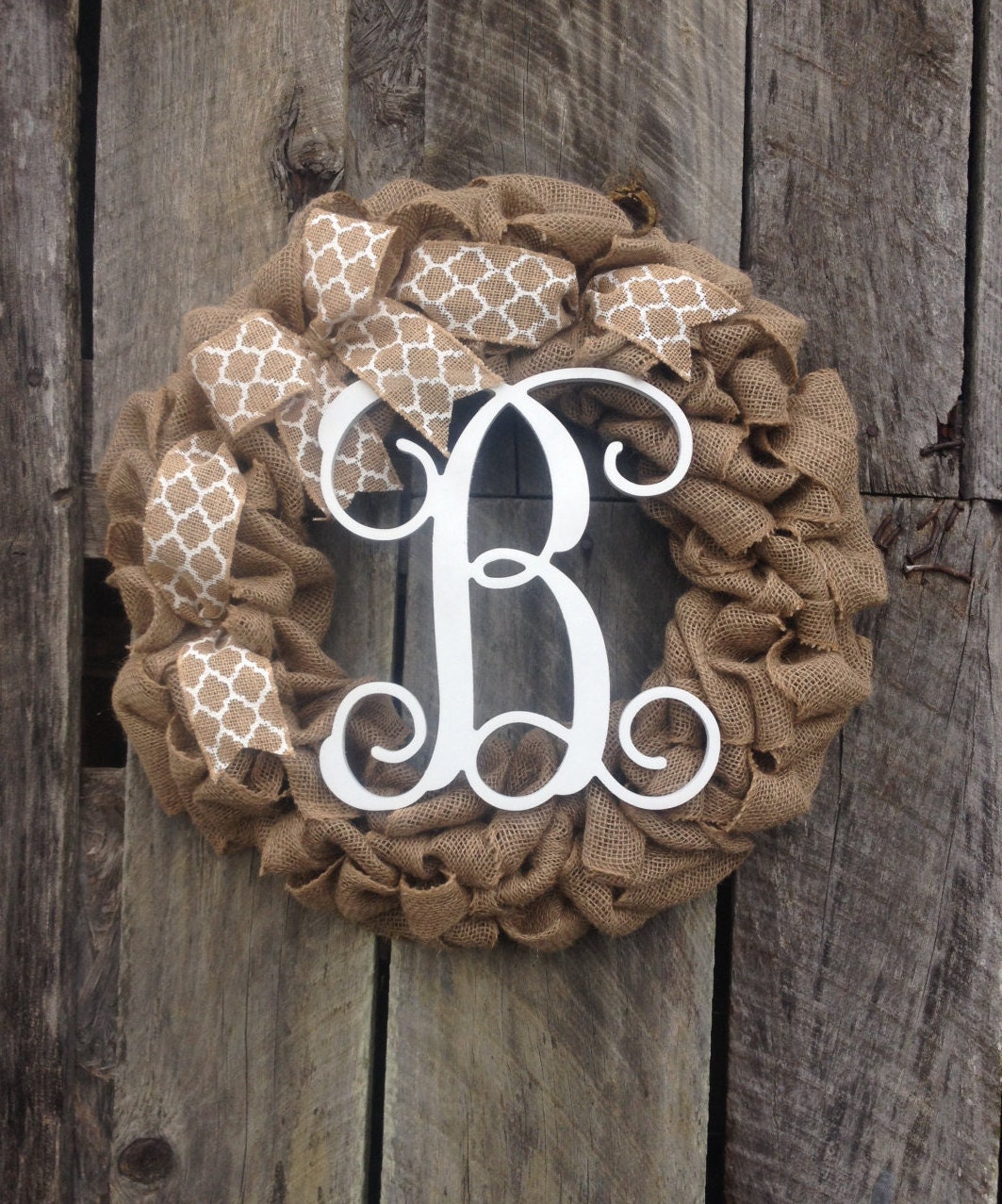 Burlap Wreath Monogram Door Wreath Initial Wreath Burlap