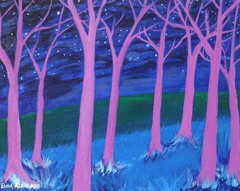 tree painting, Purple Trees, original acrylic painting on canvas, forest painting, night painting, original art, wall art
