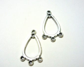 lot 2 connectors Silver 3 ring 22x13mm