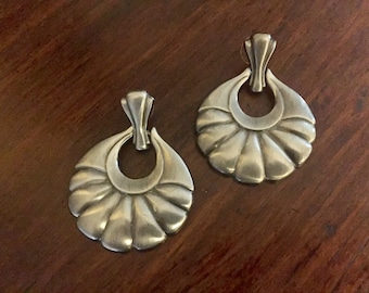 Aluminum-Vintage-Metal-Shell design-Large-Pierced Earrings-FREE shipping!