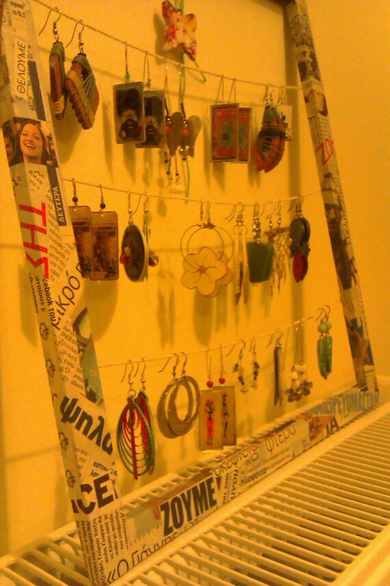 Newspaper decoupage wooden picture frame earing organiser