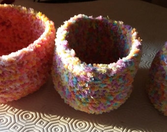 crocheted stacking storage bowls