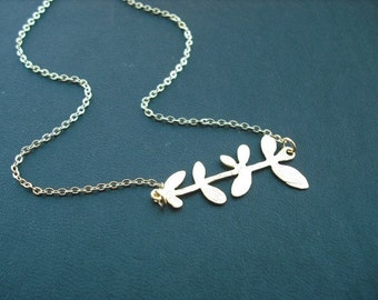 matte finish nine leaf branch necklace - matte 16K yellow gold plated