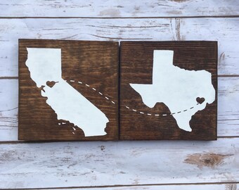 Connecting State Signs Unique Wedding gift wooden sign Housewarming Gift - Moving Gift - New York, California, Texas, Florida Rustic Decor