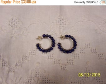 20% OFF VALENTINES SALE Vintage Lapis Lazuli hoop earrings. Sterling silver.
