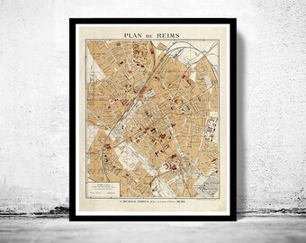 Old Map of Reims France 1926