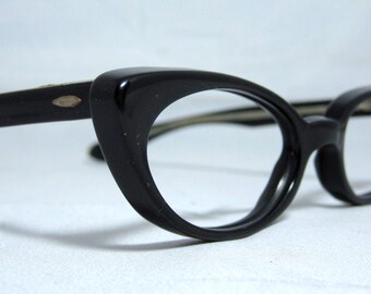 Vintage Cat Eye Glasses. Small Black Cat Eye Frames.