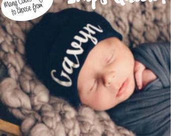 Personalized Newborn Hat, Navy Blue Hospital Hat, Baby Boy Newborn Hat, Personalized Baby Girl Hat, Newborn hat with Name, Blue Baby Hat