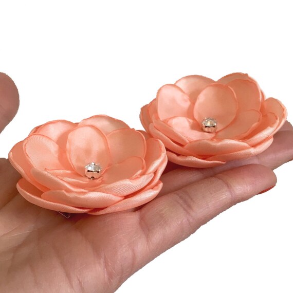 Peach hair flowers clips handmade Bridal accessories